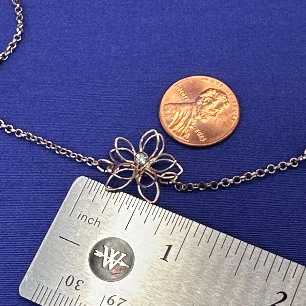 C1946 Long Gold-Tone Flower & Clear Crystal Station Necklace - Picture 12 of 15